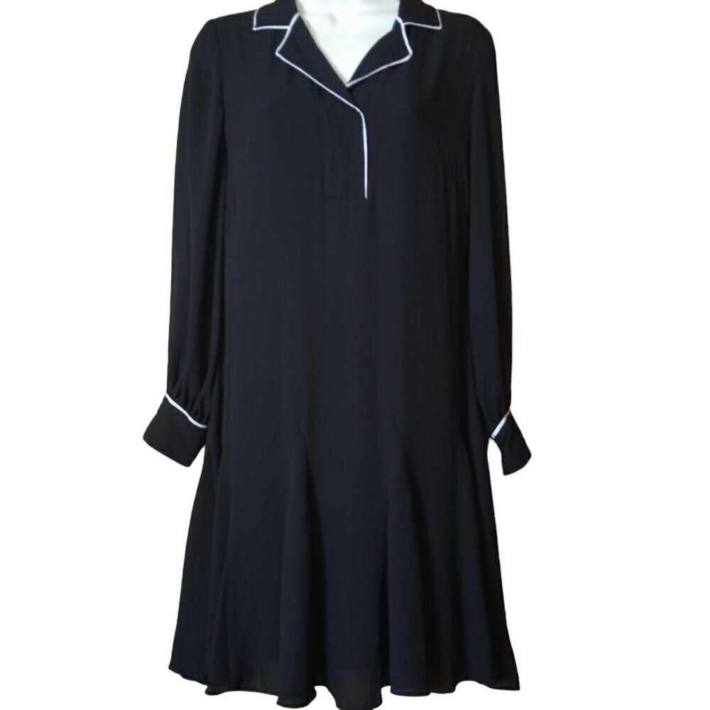 White House Black Market Size 4P Long Sleeve Collared Black Shirt Dress Office